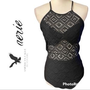 Aerie | Black Lace Peek through one pc swim suit medium